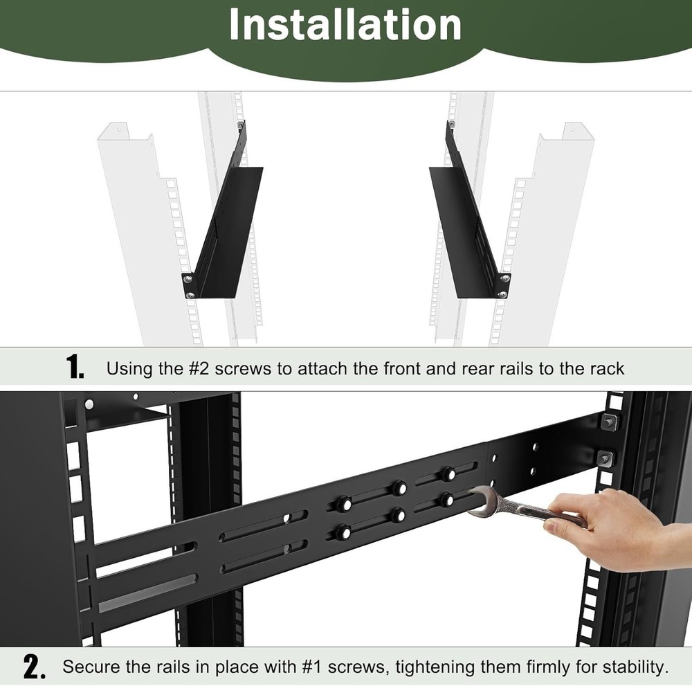 1U Server Rack Rails Universal 16-30 Inch Adjustable Depth 4-Post Rack Mount for