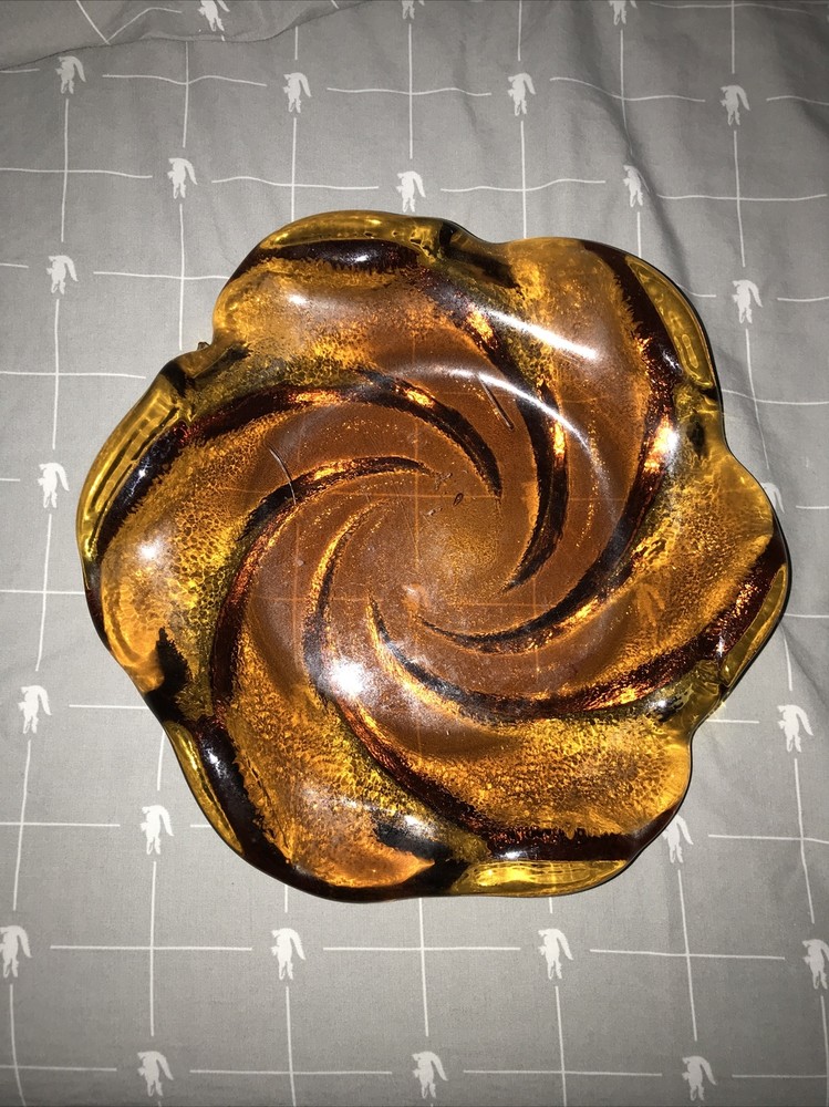 Vtg Depression Amber Glass Ashtray