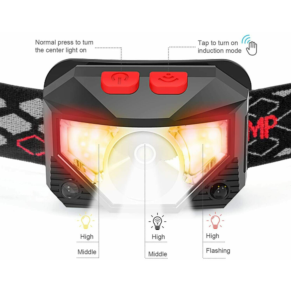 COB LED Headlamp Headlight Flashlight Torch USB Rechargeable Waterproof Sensor