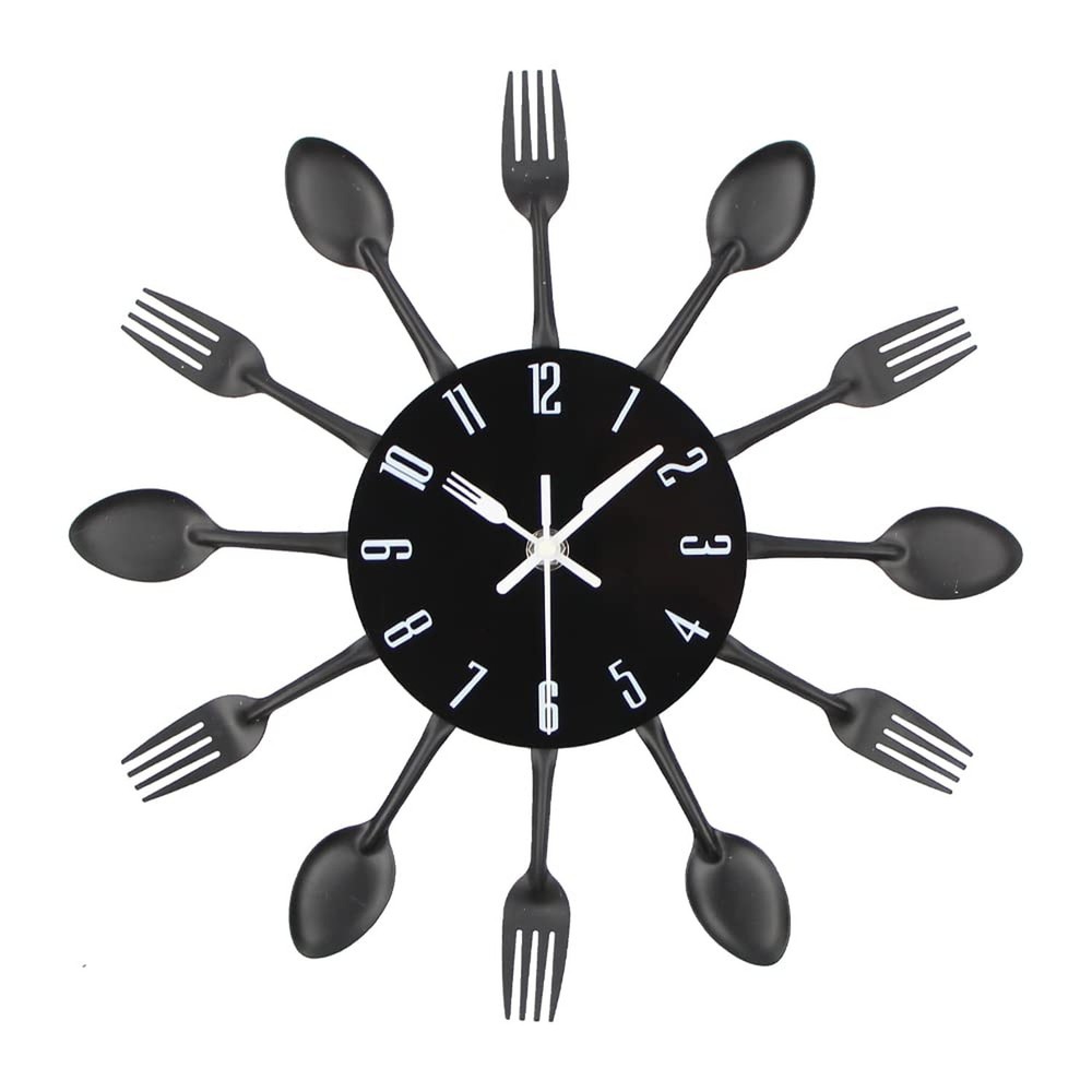 Timelike Kitchen Wall Clock, 3D Removable Modern Creative Cutlery Kitchen Spo...