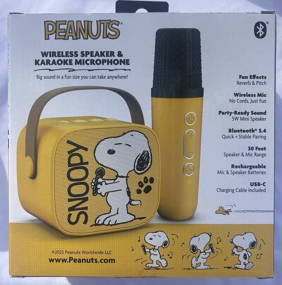 🔥🐶Peanuts Snoopy Wireless Bluetooth Speaker & Karaoke Microphone – Yellow🔥🐶