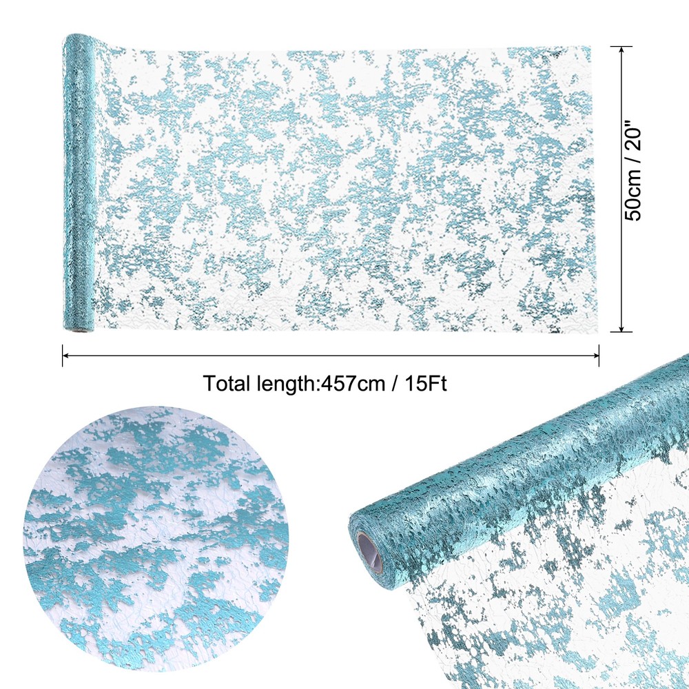 Light Blue Table Runner Roll 20" x 15Ft Sequin Foil Metallic Mesh Table Runner