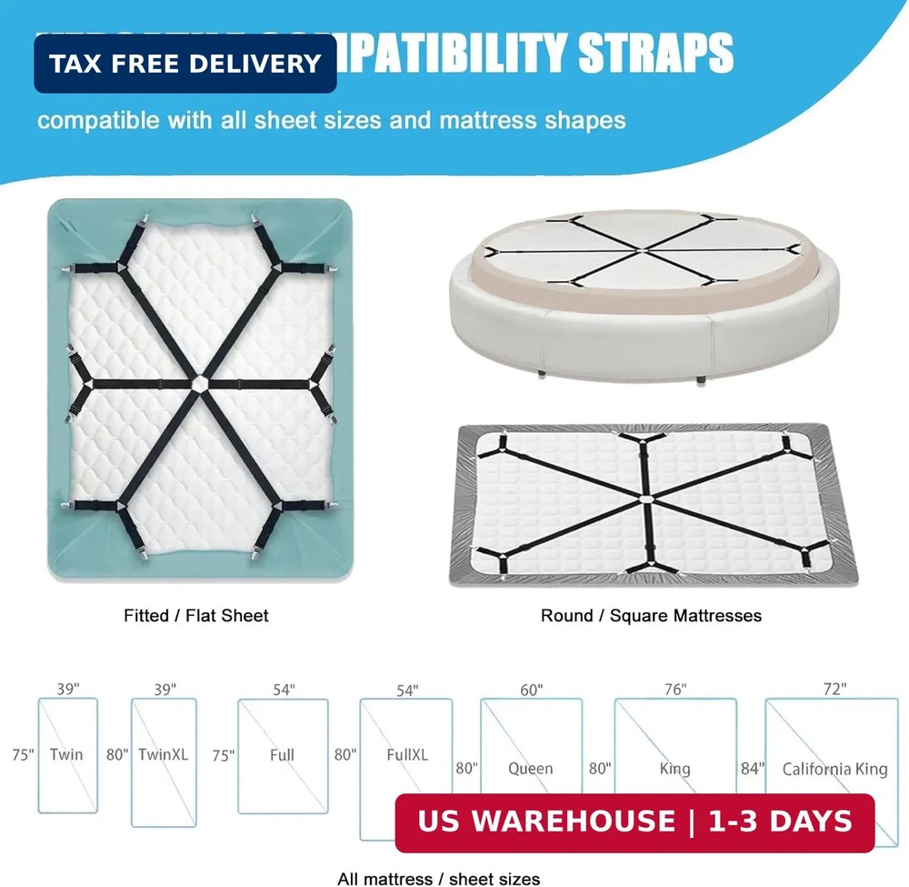 Bed Sheet Holder Straps, Adjustable Elastic Fitted Sheet Strap Tablecloth Clip B