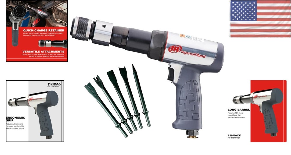Efficient Long-Barrel Air Hammer with 5 Chisel Attachments – Vibration Control