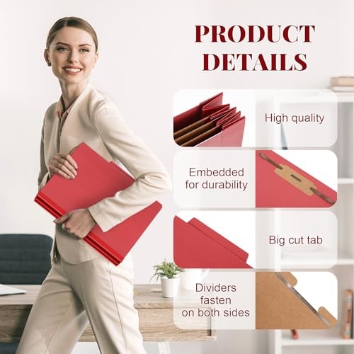 Pcs Classification Folders Letter Size, 3 Divider Pressboard File 48 Red