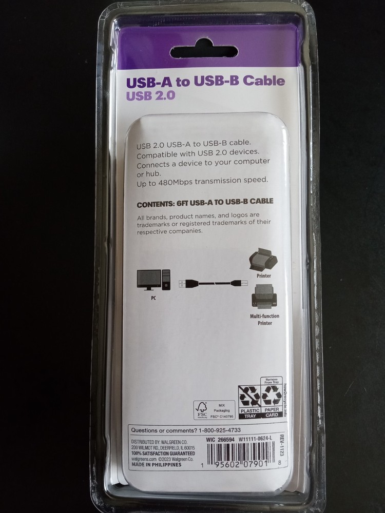 Infinitive 2.0 USB-A to USB-B Cable 6 ft. Printer Cable New!