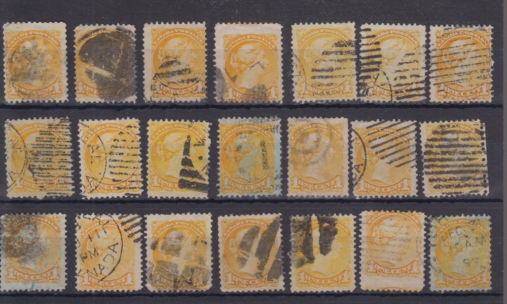 21 x one cent Small Queen lot Canada used