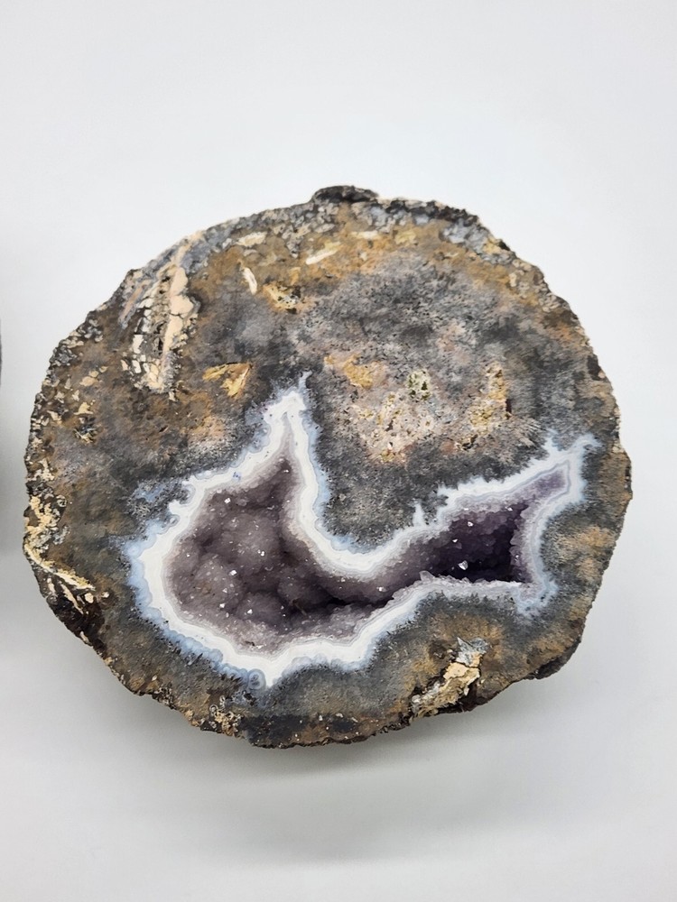 2 Light amethyst with calcite geode ~4" Diameter
