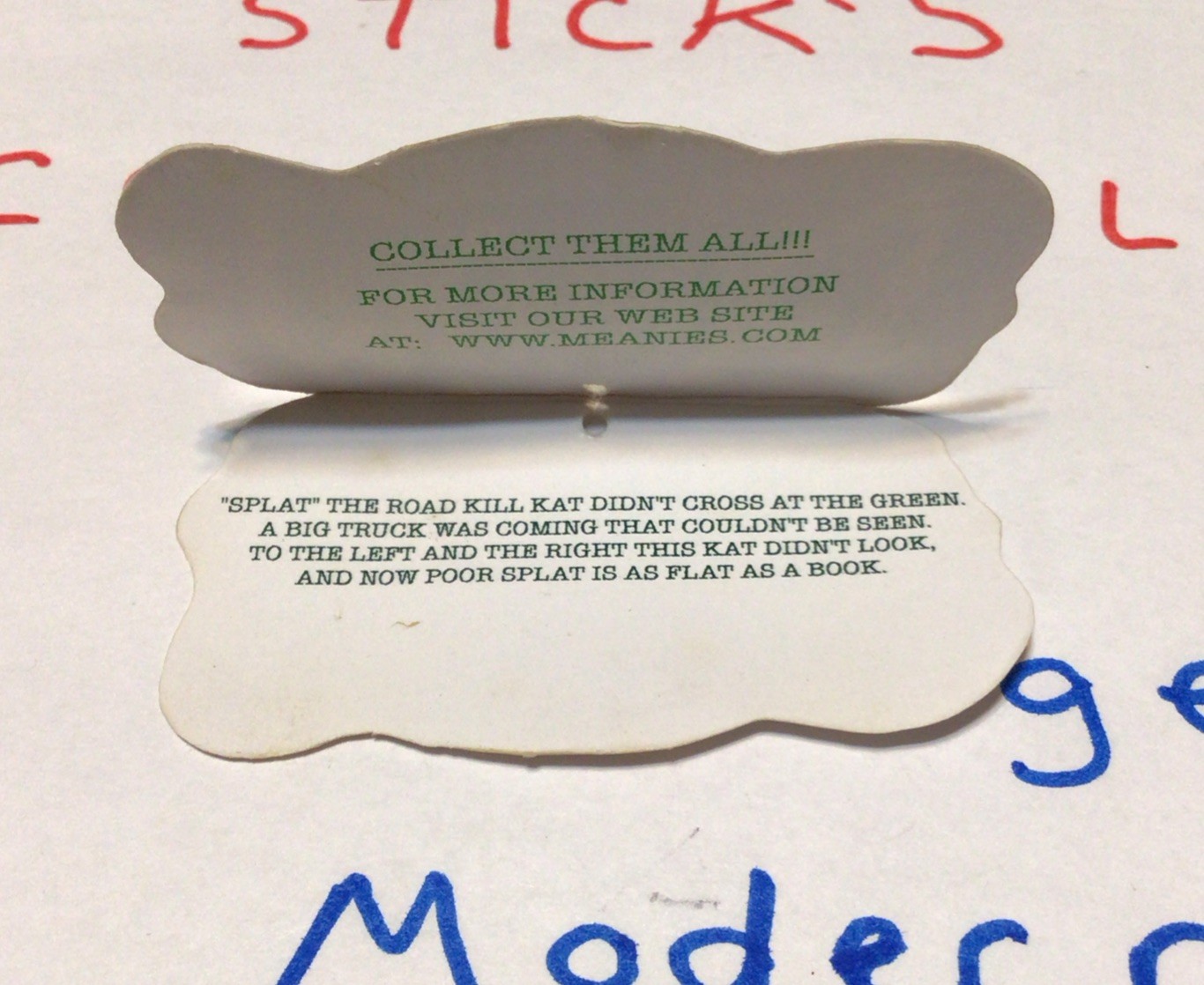 Meanies SERIES 1 Splat TAG ONLY The Road Kill Cat Vintage 1997 989H Z10