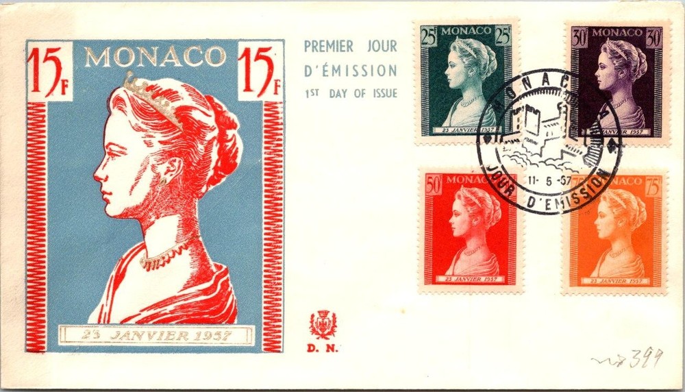 Monaco FDC 1957 15f Stamp Red Cachet - J20195