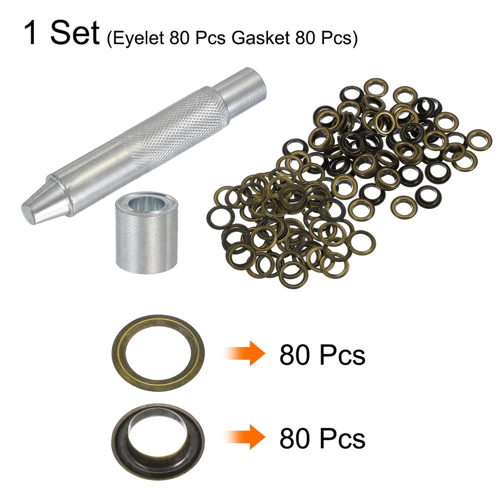 80Set Grommets Eyelets Kit 12mm Copper Eyelets with Setting Tool Bronze