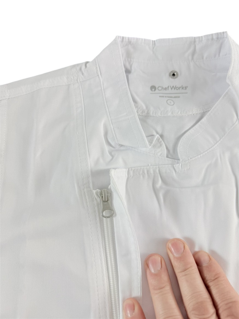 Chef Works NEW Springfield White Chef Coat Mens Large Zipper Arm Pocket BCSZ009