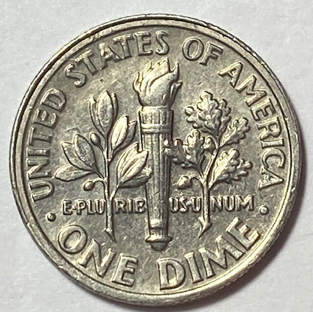 1989-P Roosevelt dime collar/rim error. 450