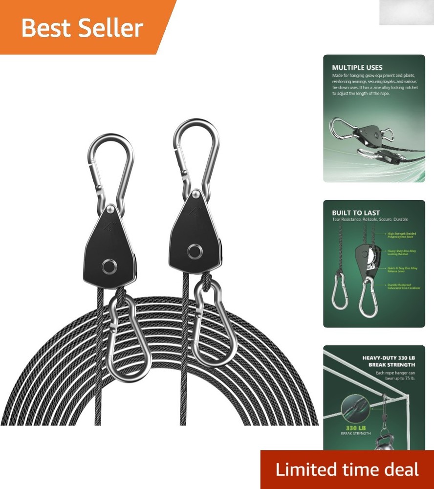 Adjustable Rope Hanger 2-Pack - 75 lbs Load Capacity for Versatile Hanging Use