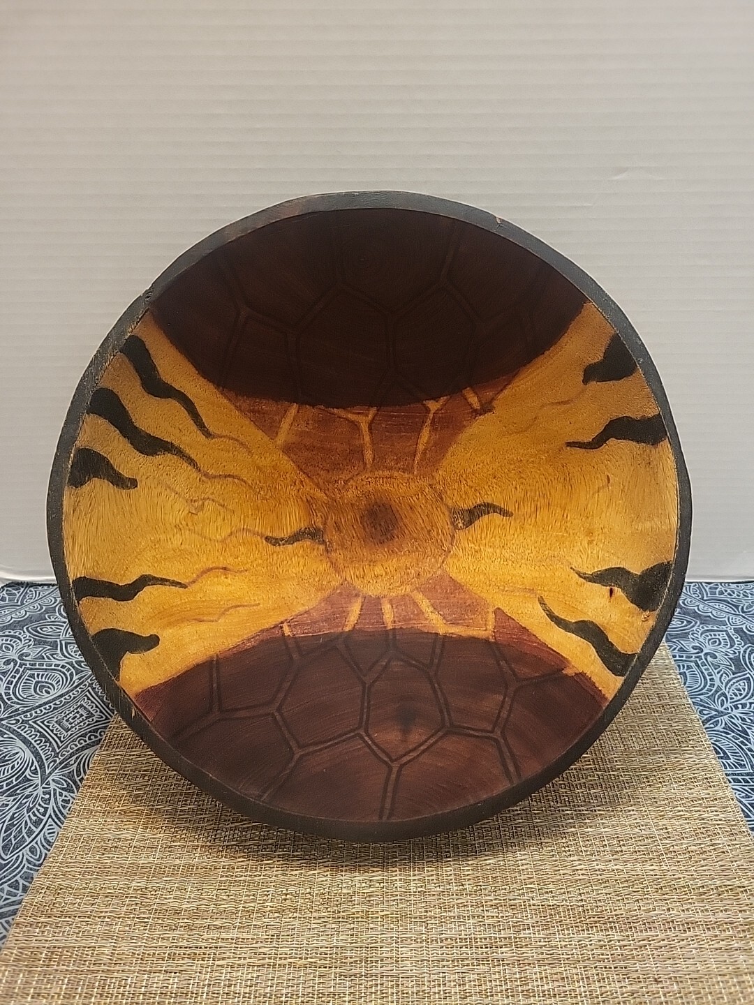 Hand Carved & Hand Painted Animal Print South Africa 11.25" Wooden Bowl