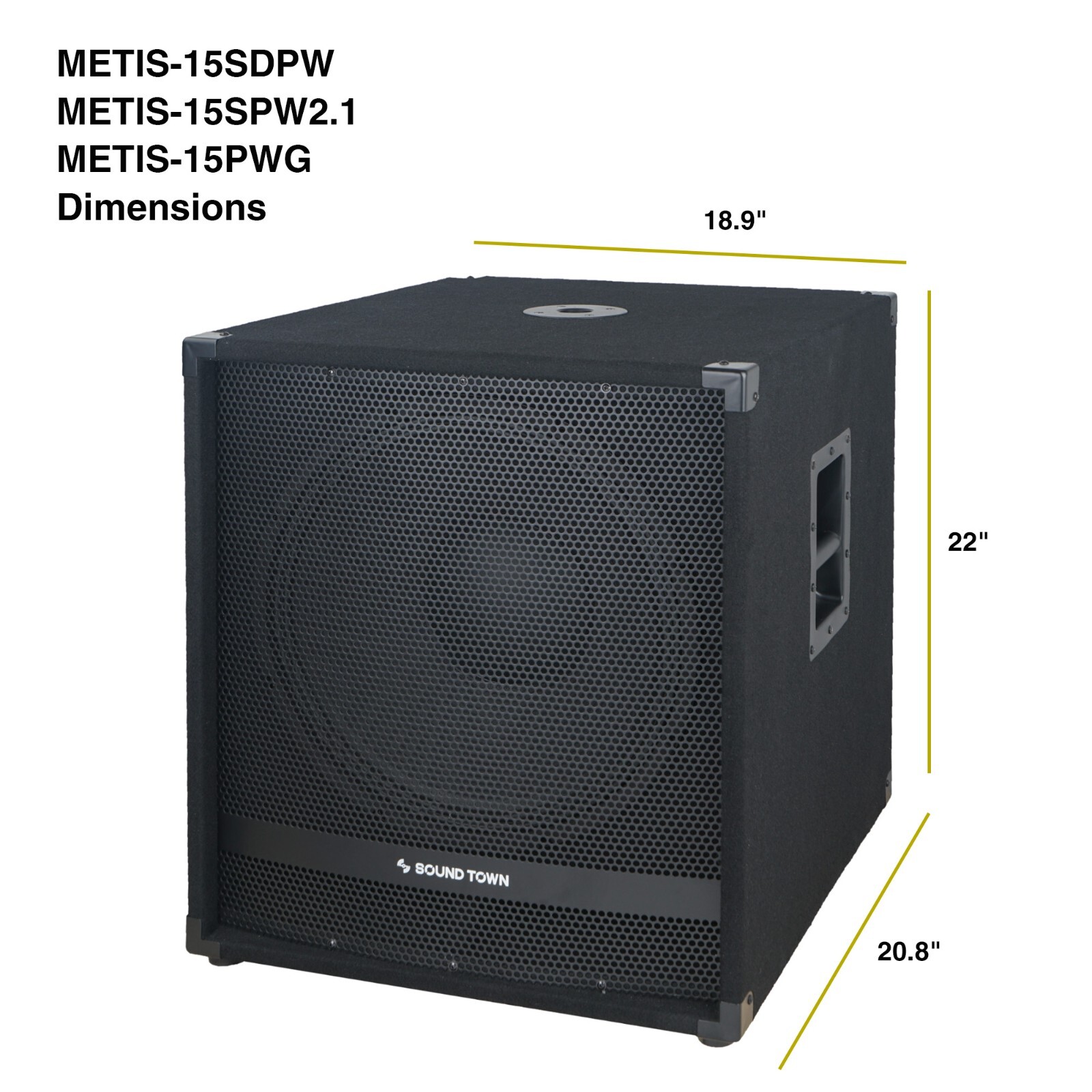 Sound Town 1800W 15” Powered DJ Subwoofer with High-Pass Filter METIS-15PWG