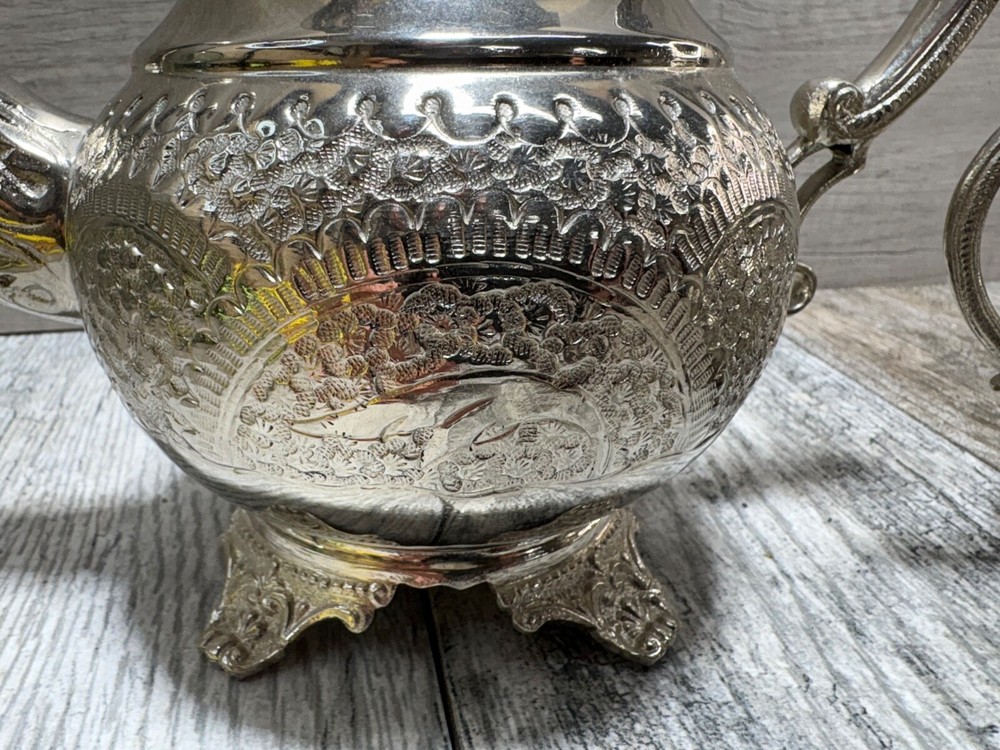 Ornate Teapot and sugar cup G Silver Vintage set used