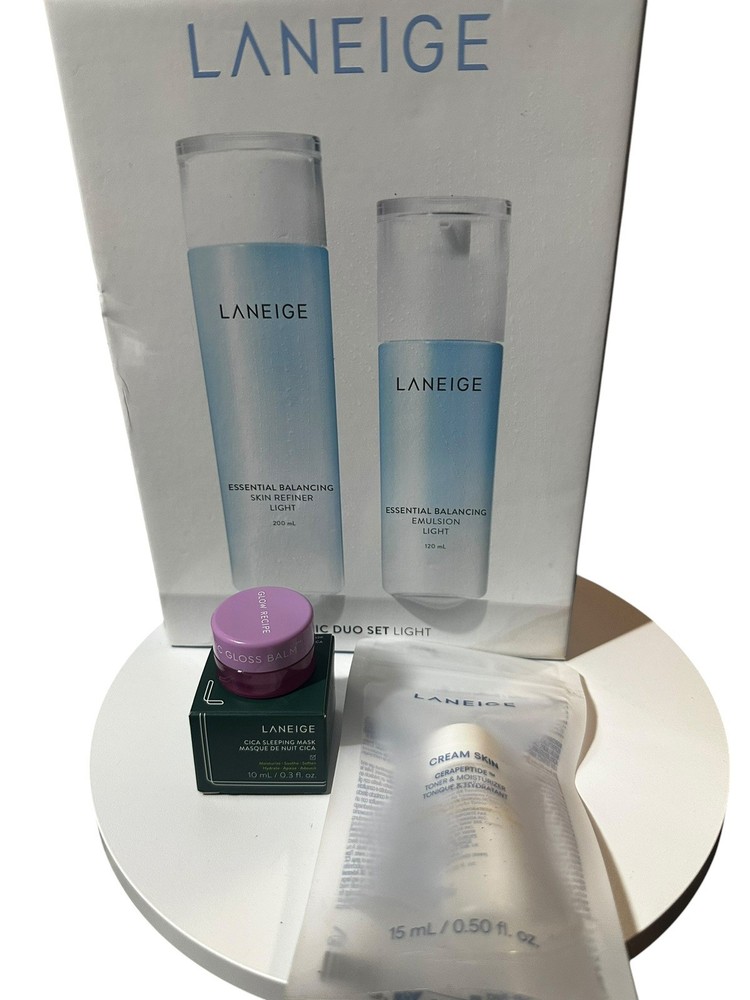 LANEIGE Basic Duo Set Light ~Moisture~ FULL SIZE Gift Set, + 4 Bonus NIB