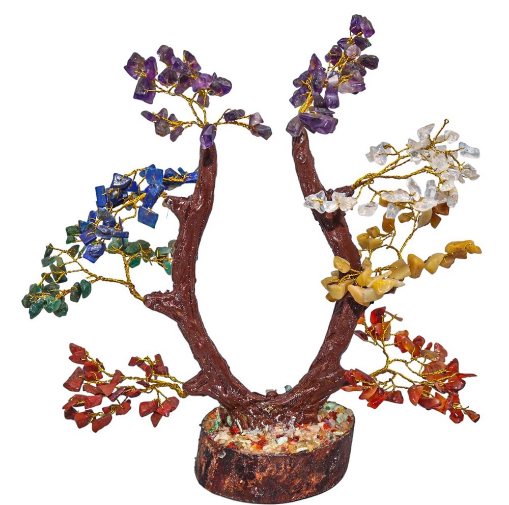 Multi 7 Chakra Gemstone Chips Handmade Unique Shape Tree Healing Home Ornament