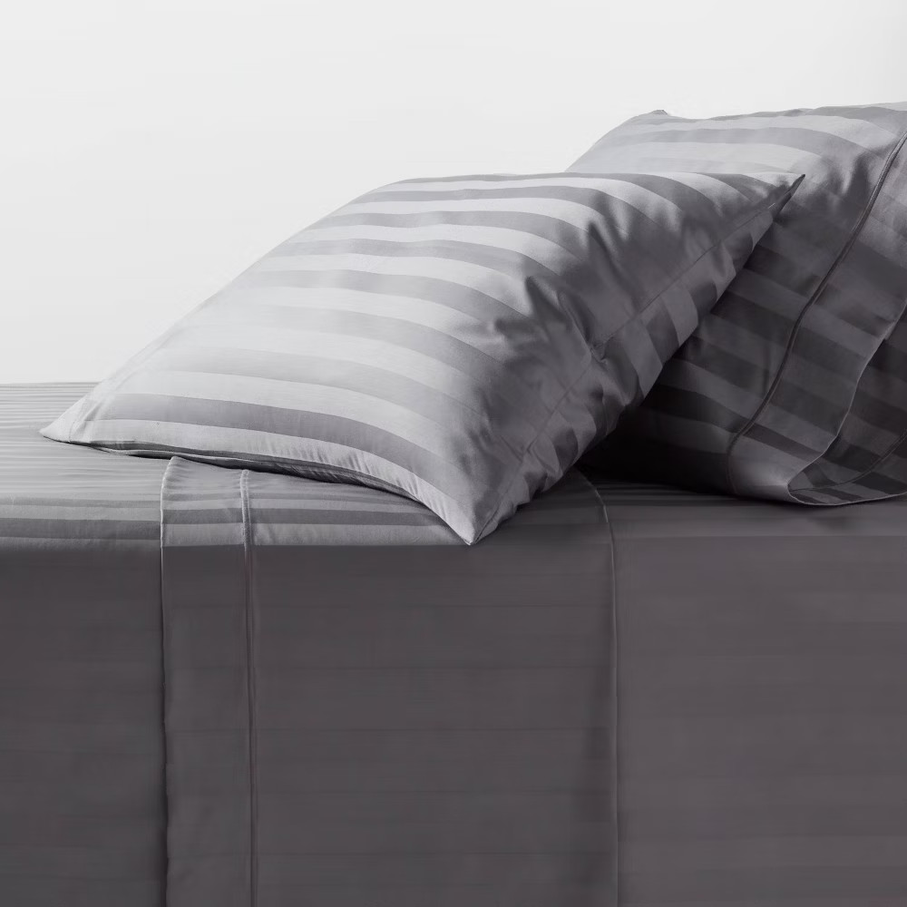 Queen 800 Thread Count Hotel Collection Sheet Set Damask Dark Gray Hem