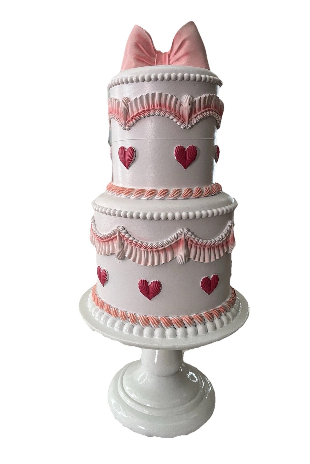 Valentines Day Faux Cake Sculpture Hearts White Pink Red Pedestal 20 inch NEW