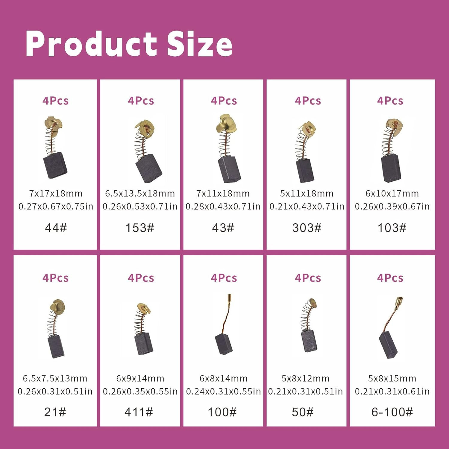 Electric Motor Carbon Brushes 40Pcs 10 Different Models of Carbon Brushes Suitab