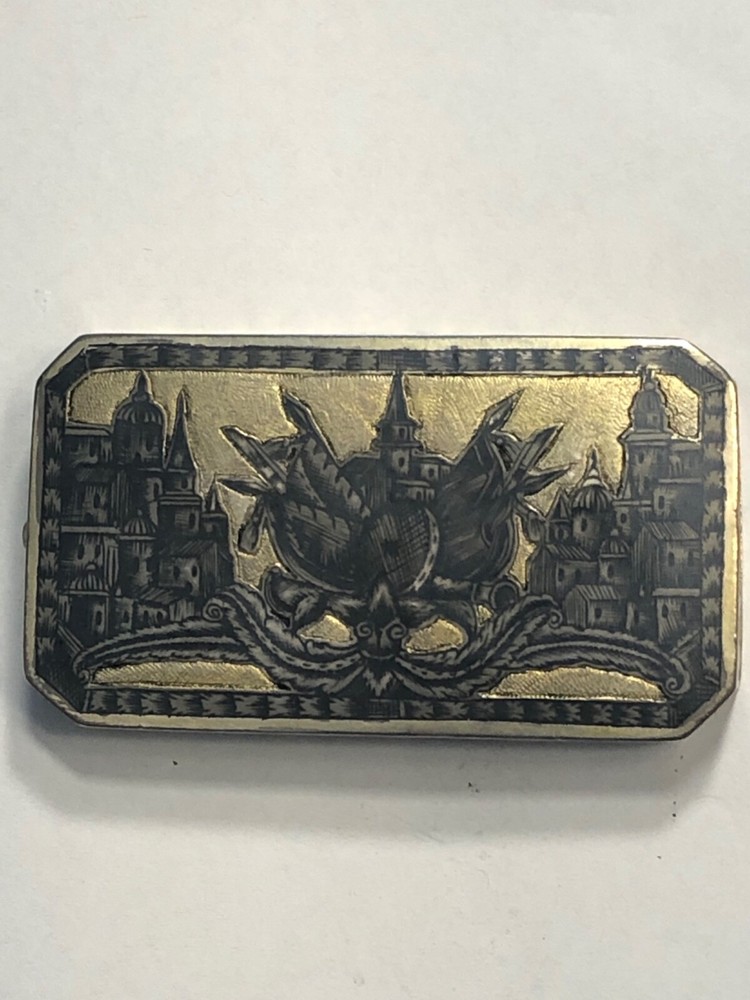 Russian Antique Niello Double- Compartment Snuff Box