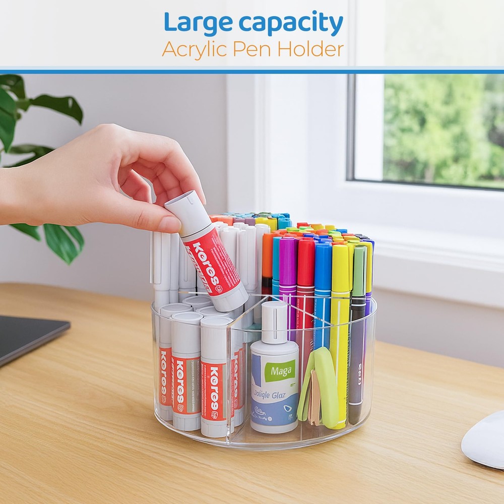 Clear Acrylic Pen Holder – Multi-Function Desk Organizer, Makeup Brush