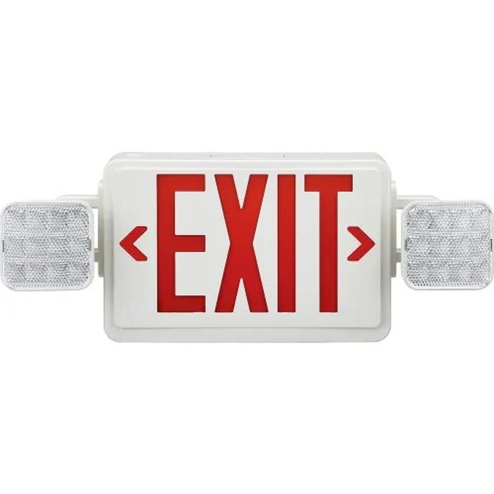 Combo LED Emergency Exit Sign, Red Letters, Ceiling & Wall Mount