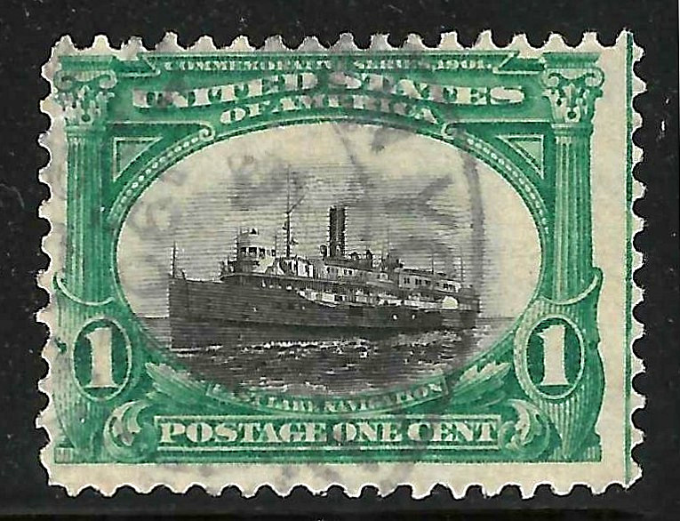 Sc #294 Dramatic Vignette Shift Error Sinking Ship 1 Cent PAN AM 1903 US 64A56