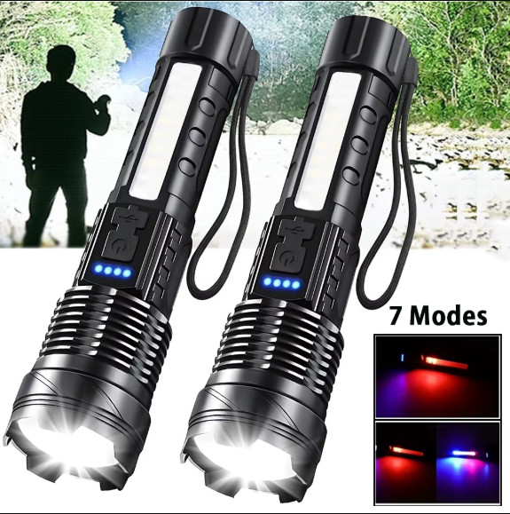 2pcs Rechargeable LED Flashlights, Super Bright Handheld Flashlight, 7 Modes wit