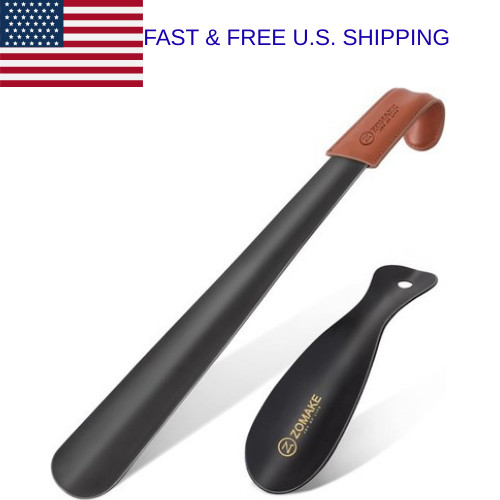 ZOMAKE Long Shoe Horn Metal Handle for Seniors Boots Shoe Spoon Helper 2 Pack