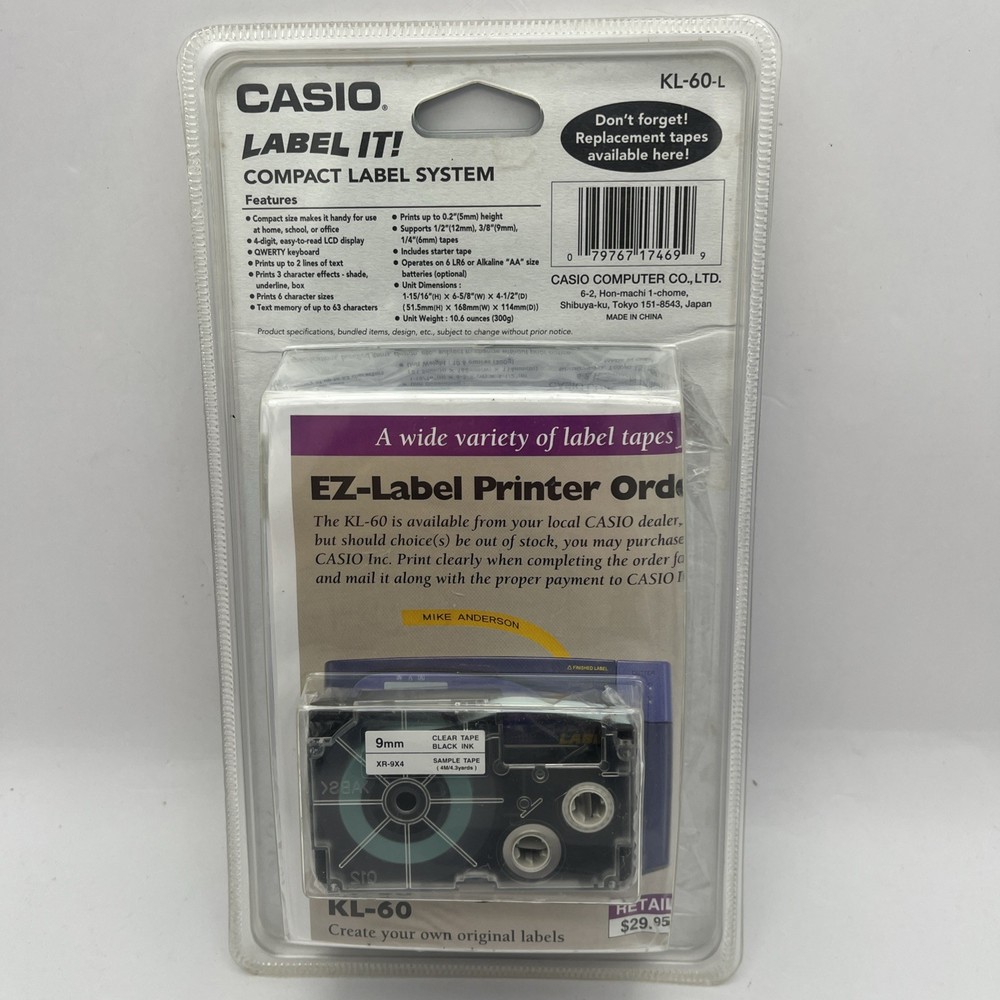 Casio LABEL IT! EZ-Label Printer Model KL-60-L Compact Label System New Sealed