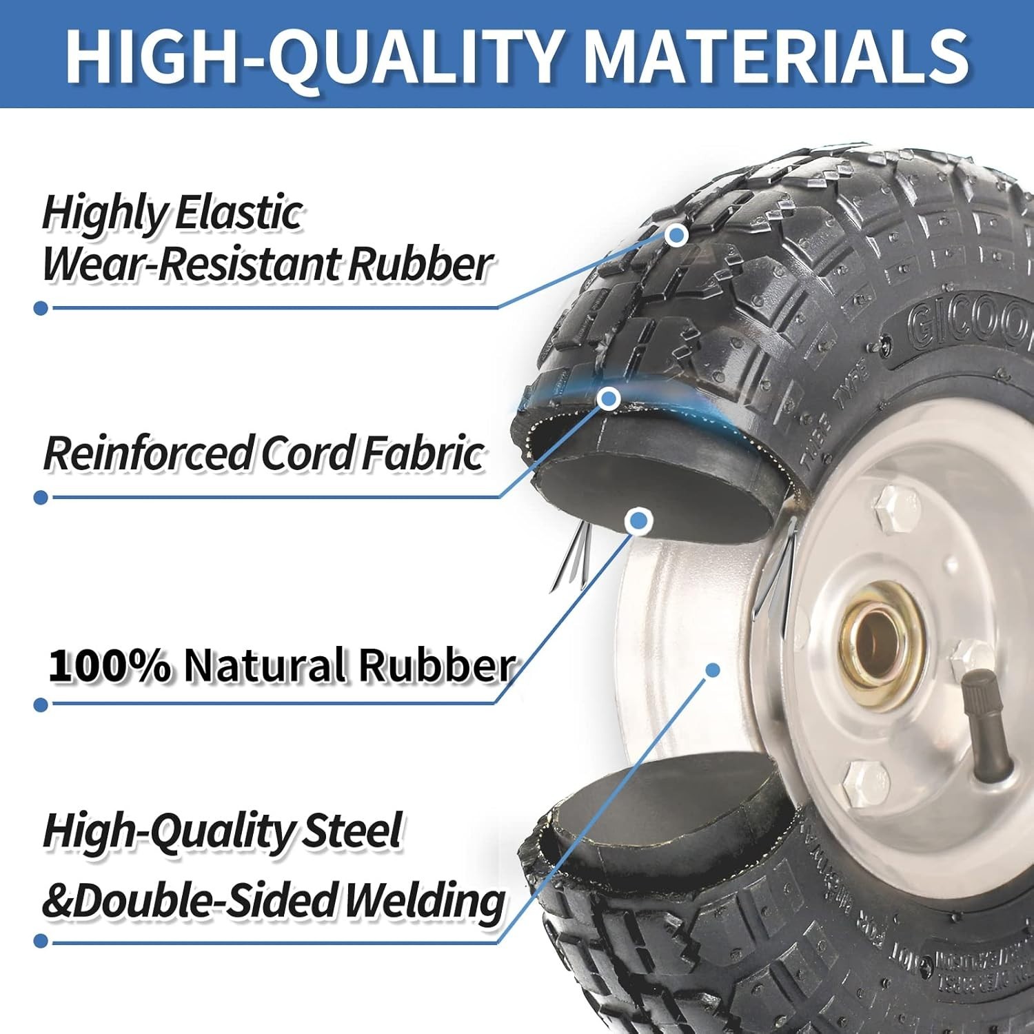 2-Pack 4.10/3.50-4" Tire & Wheel, 10" Pneumatic Tire for Hand Truck Trolley Cart