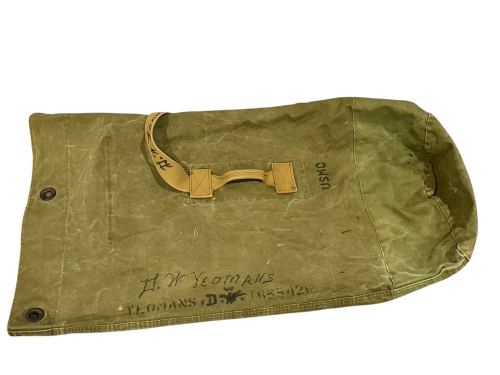 USMC Canvas Sea Bag Duffel Stenciled Cold War Era 1950s 1960s USGI Olive Drab