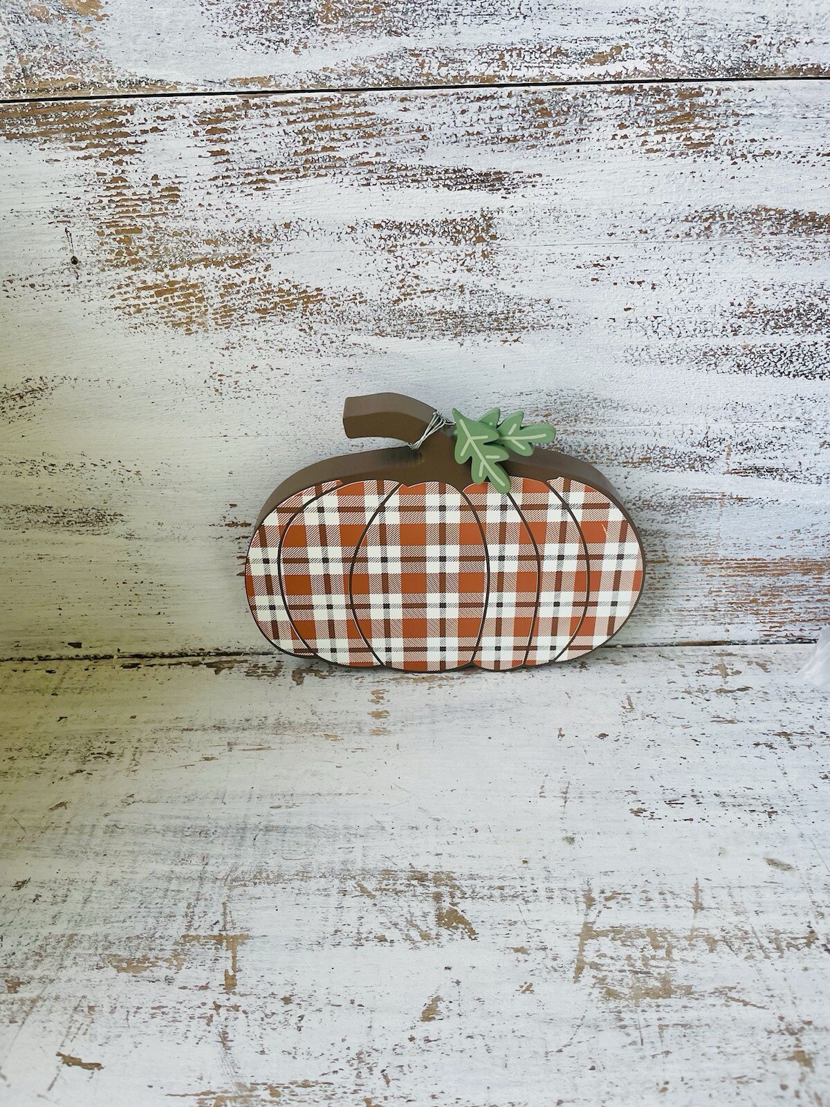 Orange Plaid Chunky Pumpkin Shelf Sitter