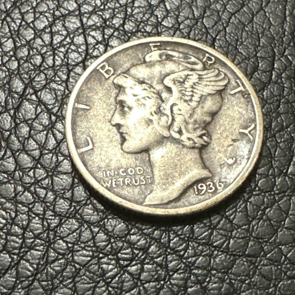 ERROR 1936 MERCURY DIME SILVER - DOUBLE TO DESIGNER INITIALS