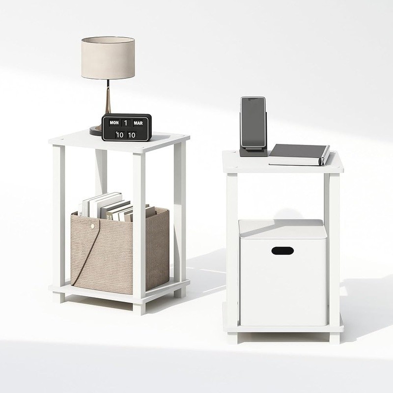 Minimalist Two-Tier Nightstand Set Open Shelf Compact Storage Bedside Table New