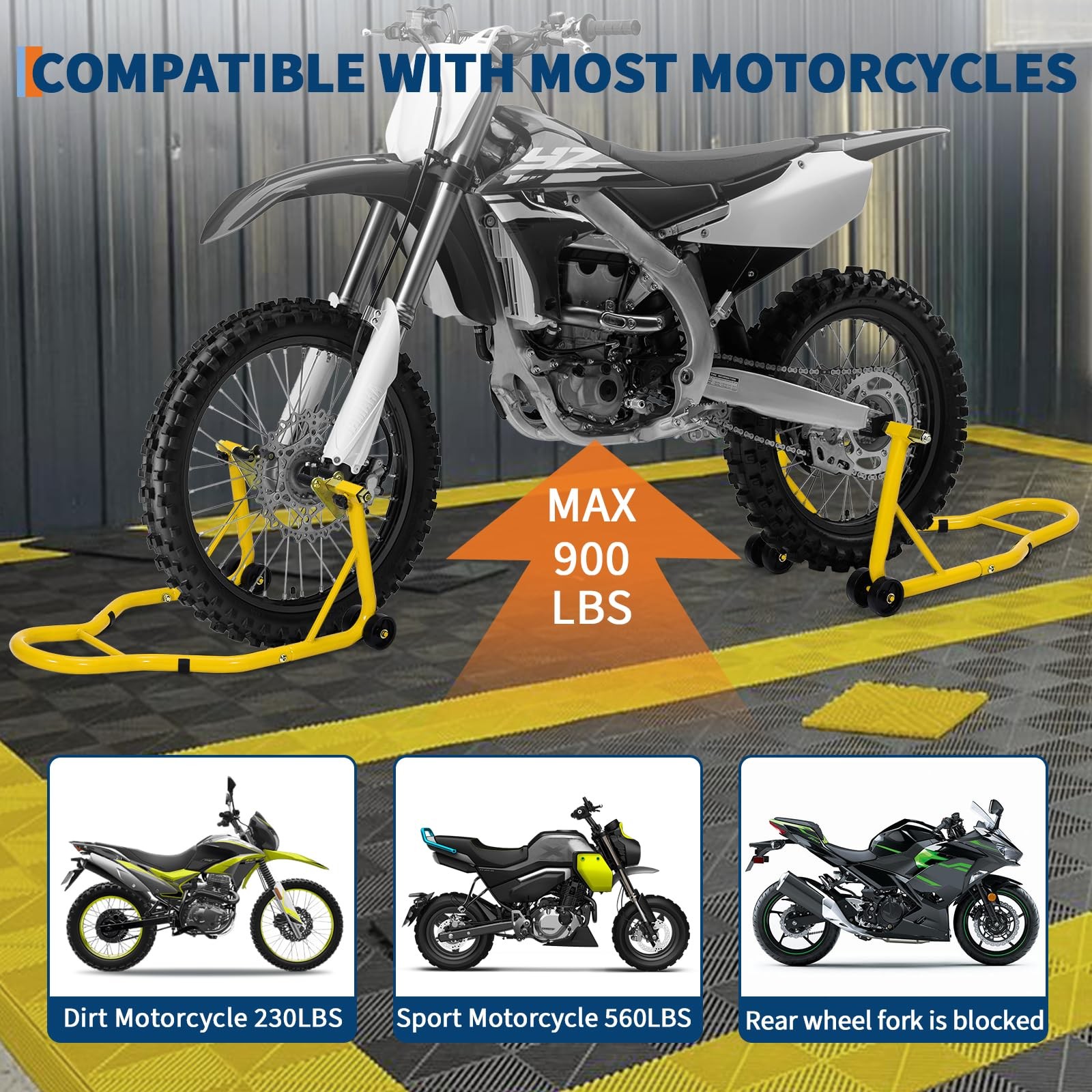 900lbs Motorcycle Front Rear Combo Stand Lift Swingarm Spool Paddock Stand Set