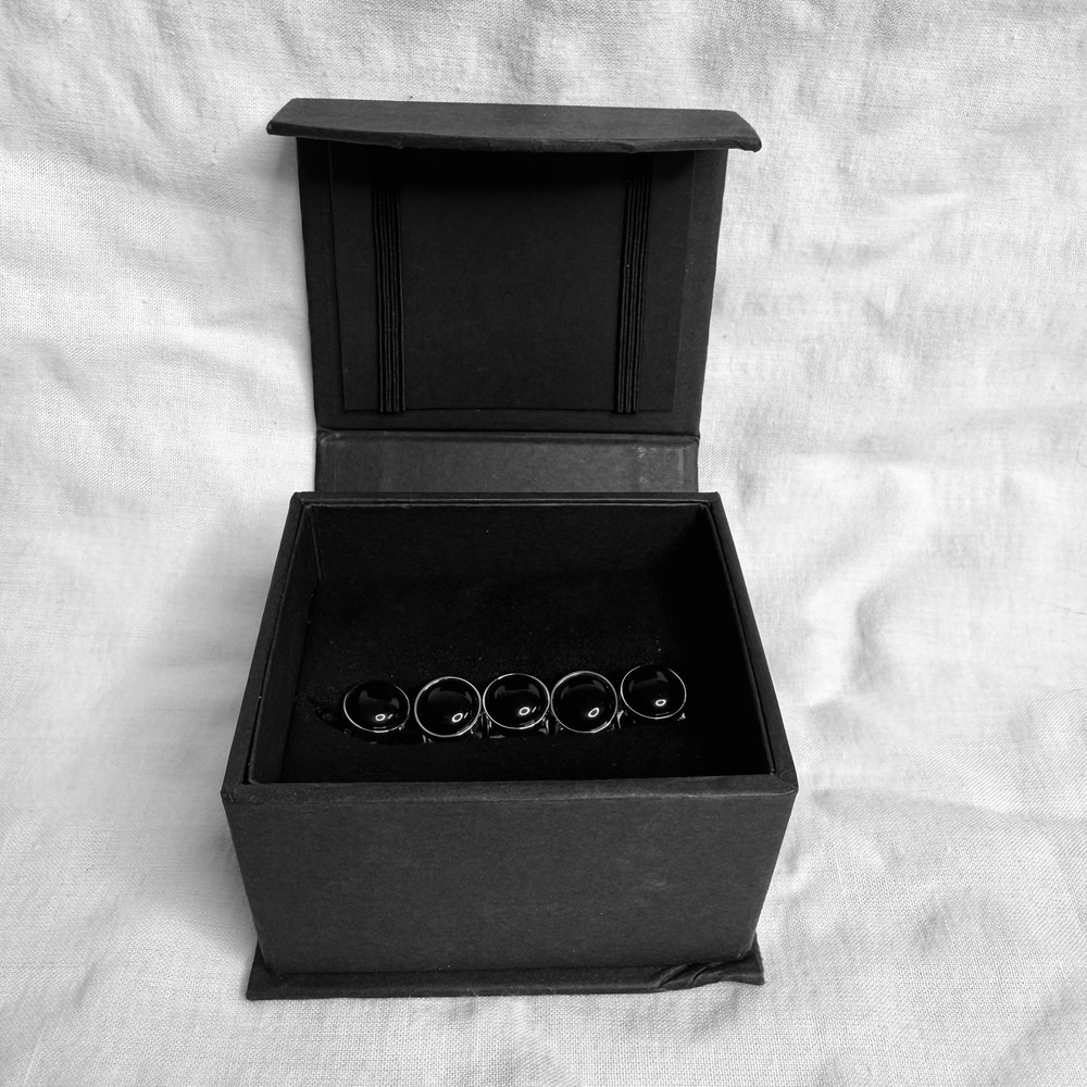 Tuxedo Button Studs Set Silver and Black 5-Studs Set with box