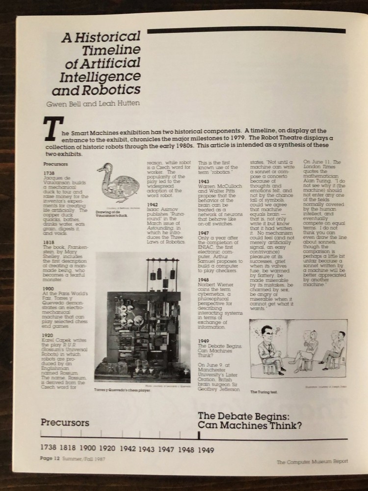The Computer Museum Report - Summer/Fall 1987 - Volume 20