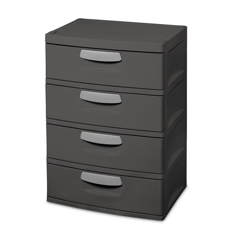 4 Drawer Unit, Durable Plastic Storage Solution for Garages, Dark Gray