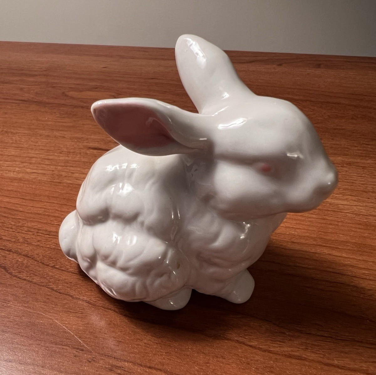 Set of 4 Vintage Ceramic White Bunnies with Pink Ears and Eyes