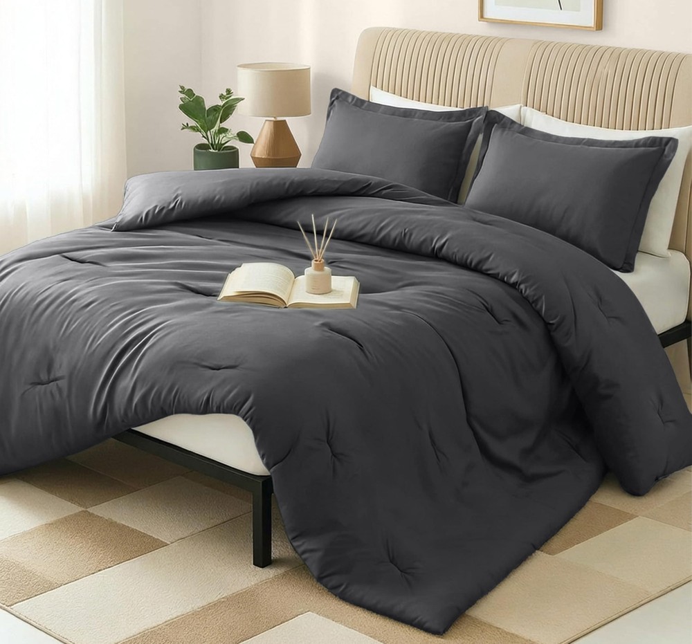 Queen Comforter Set 3 Piece Grey by , Comforters Queen Size, Bedding Comforte...