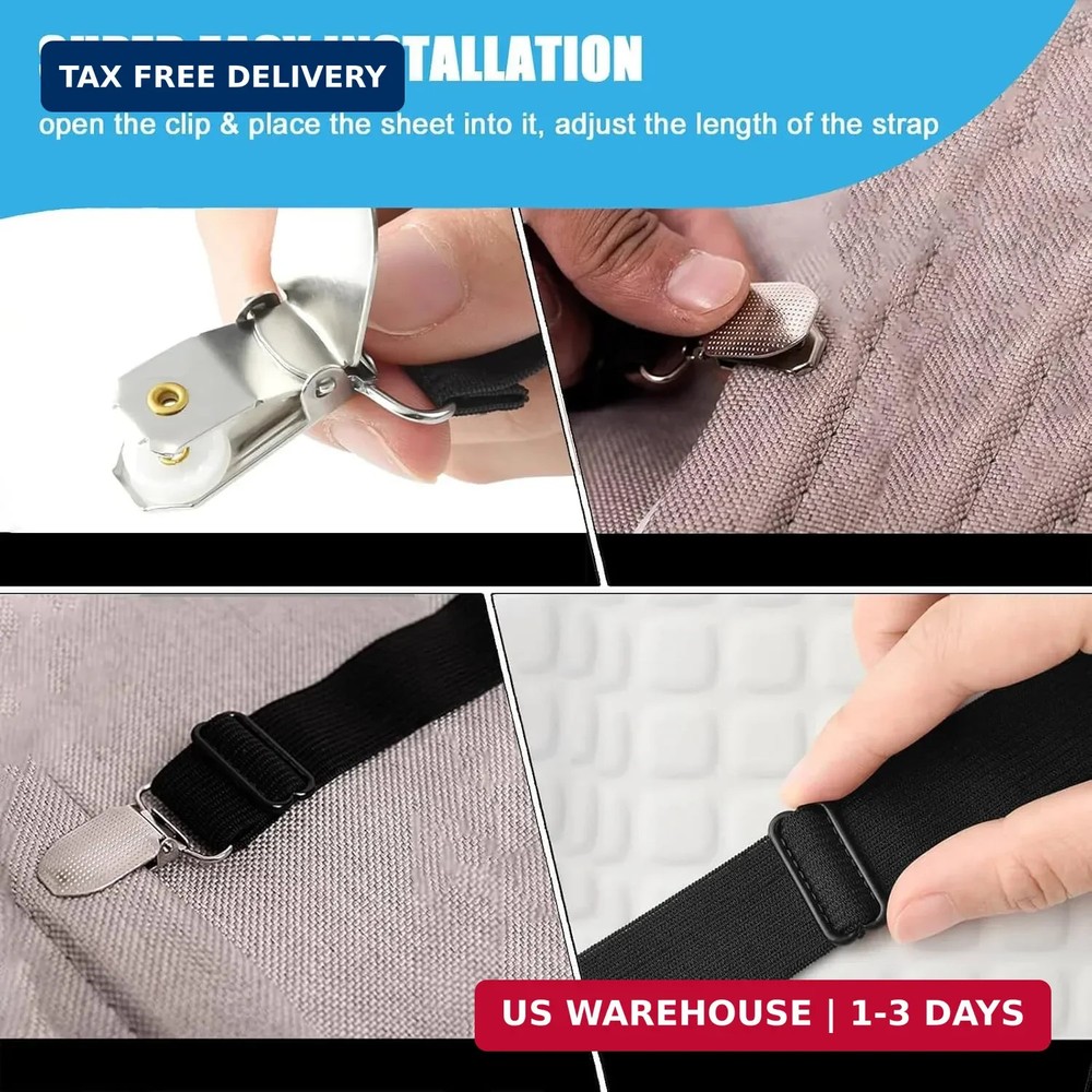 Bed Sheet Holder Straps, Adjustable Elastic Fitted Sheet Strap Tablecloth Clip B