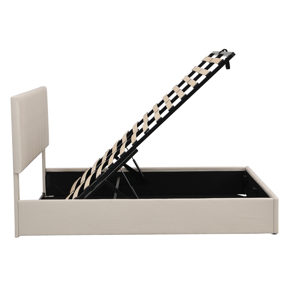 Queen Size Bed Frame Upholstered Platform Bed w/ Hydraulic Storage System