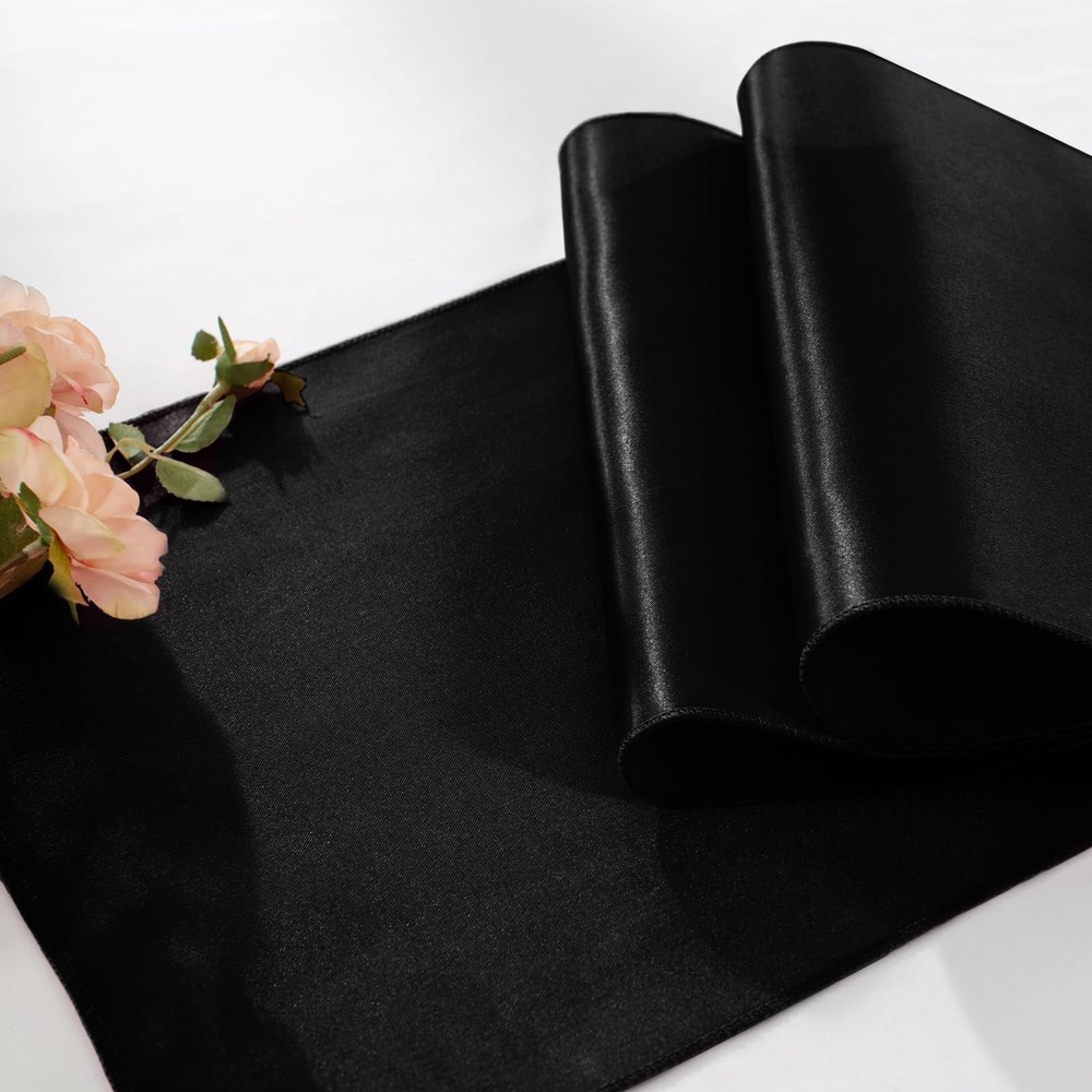 2 Pack 12x108 Inch Black Rectangular Smooth Satin Silk Table Runner for Wedding