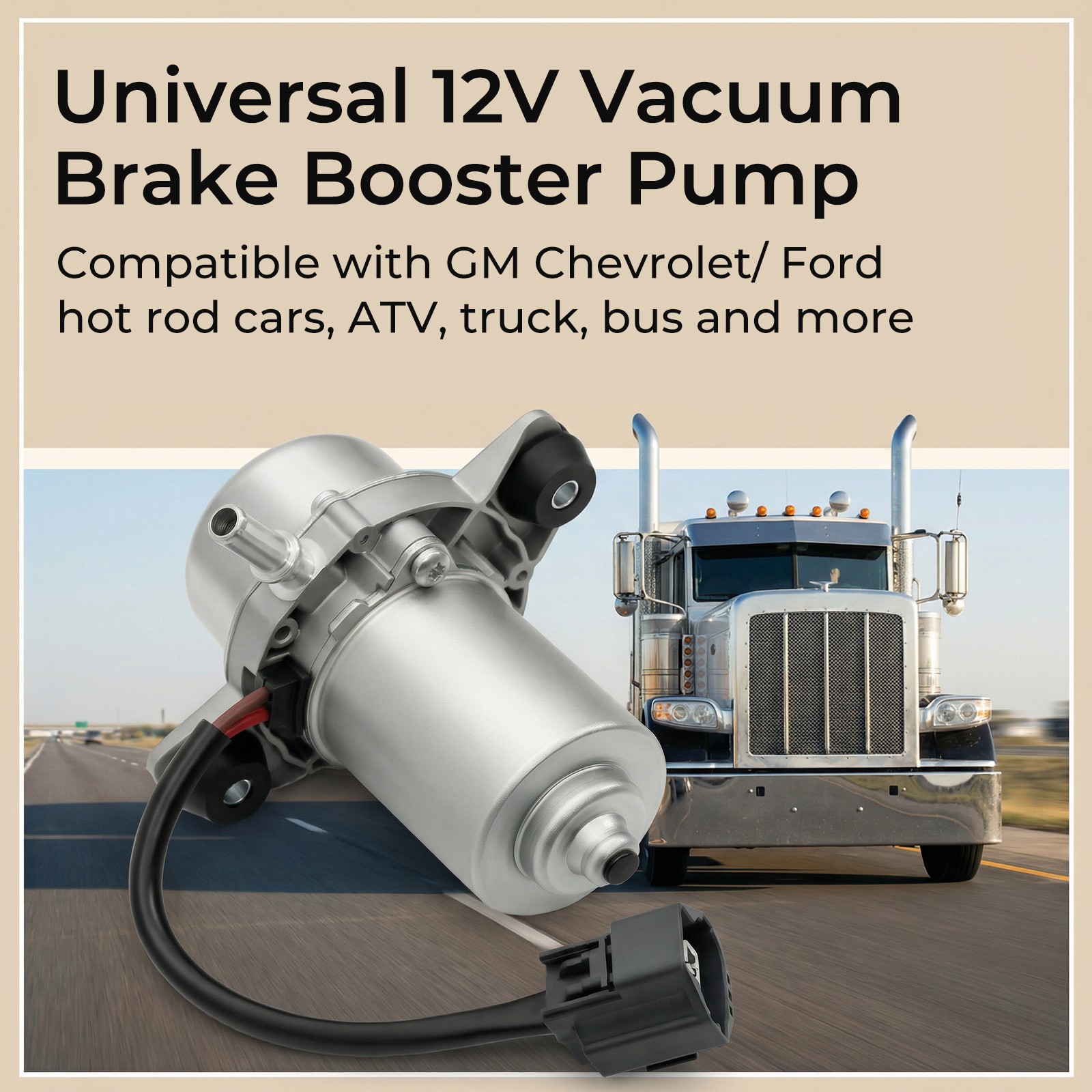 18 to 22" Electric Vacuum Pump Install Kit 12 Volt Fit for Brake Booster System