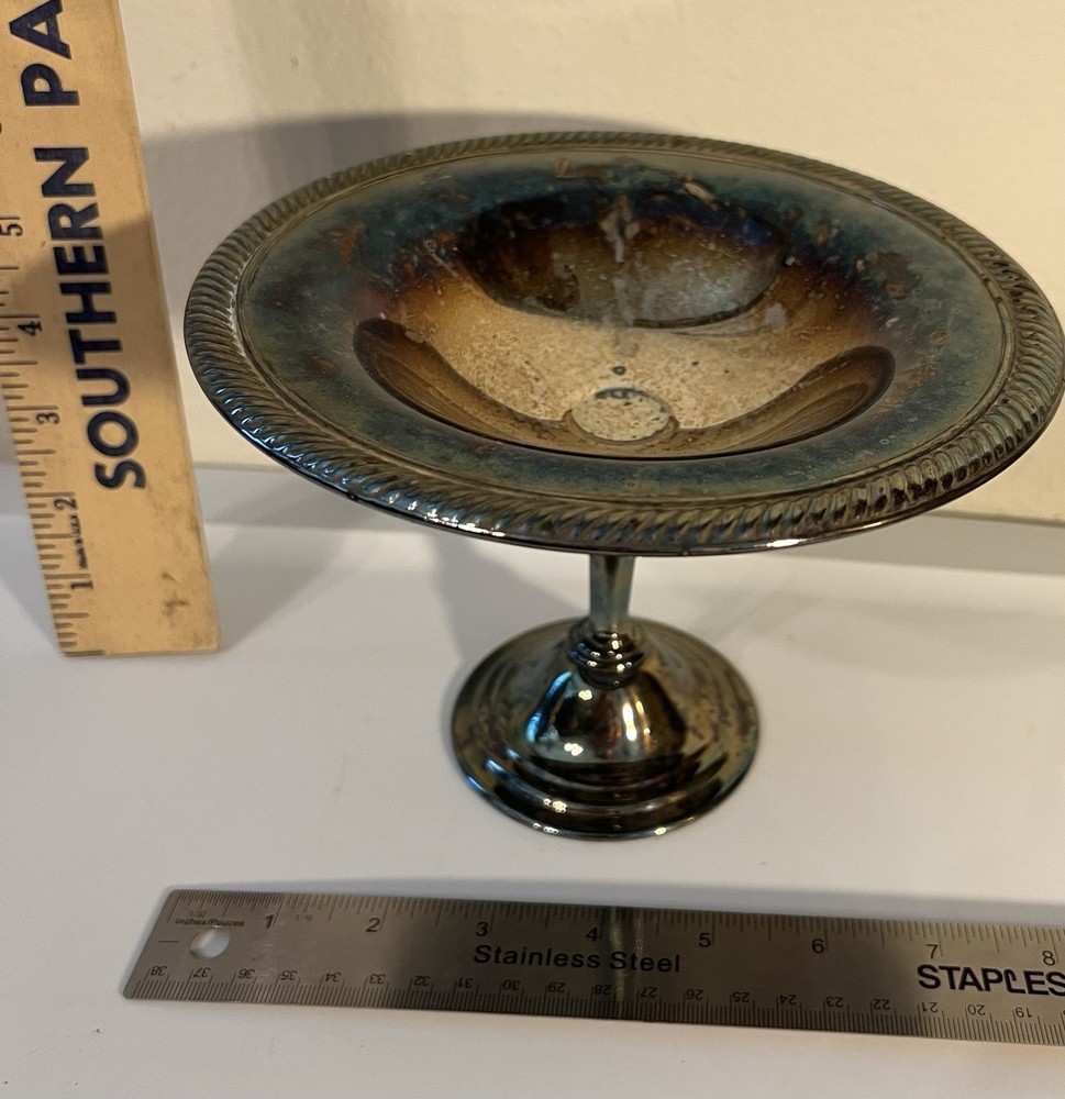 Silver Plated Compote Pedestal Bowl Decorative Collectible