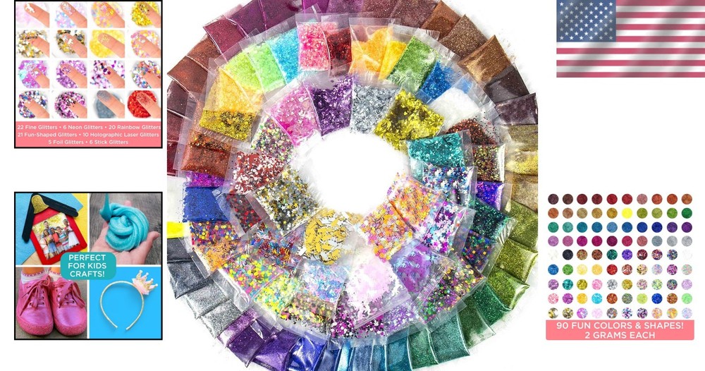 Sparkle & Shine: 90-Piece Assorted Glitter Pack for Crafts & DIY Projects